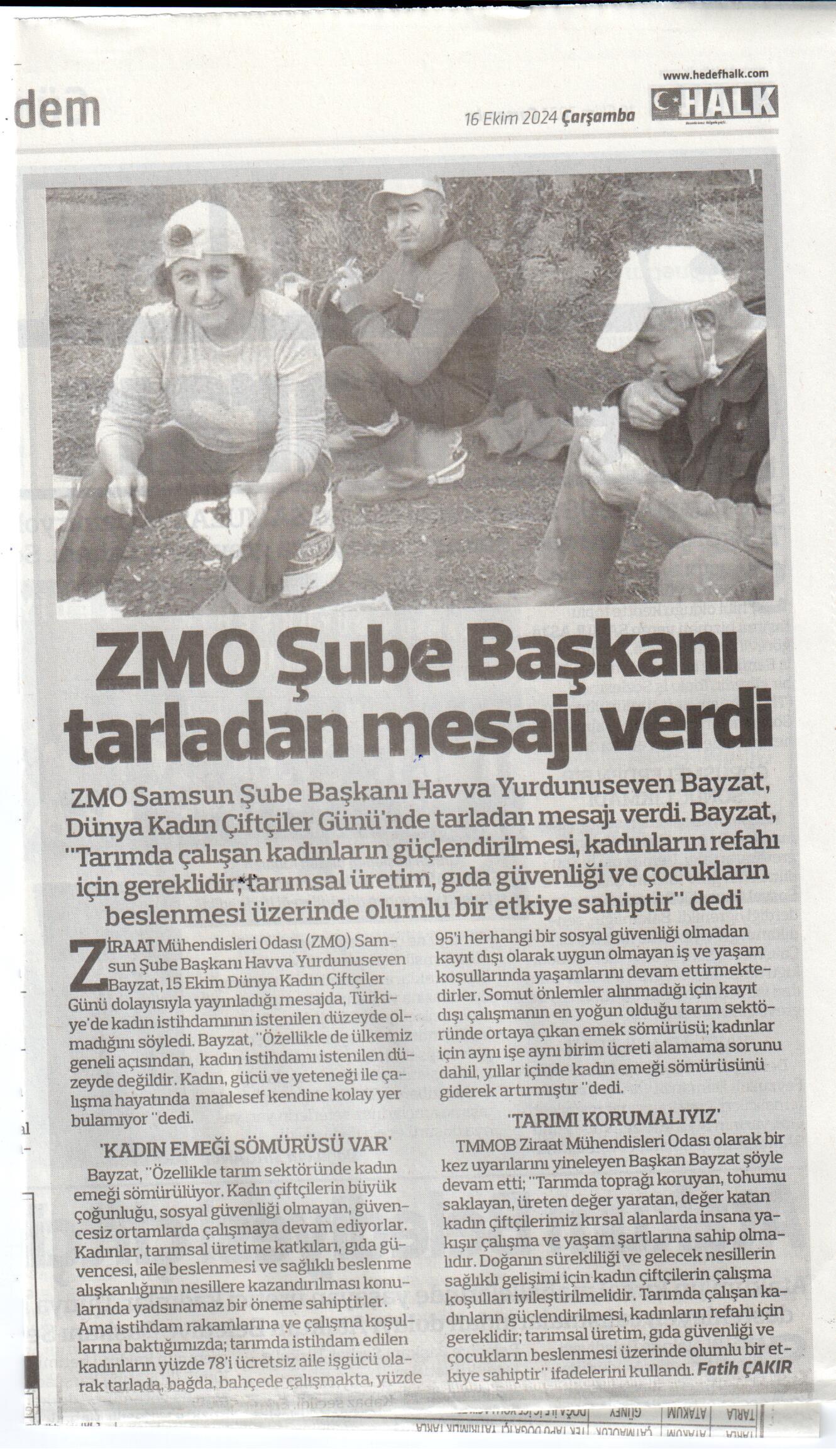 HEDEF HALK GAZETESİ:ZMO ŞUBE BAŞKANI TARLADAN MESAJ VERDİ-16 EKİM 2024