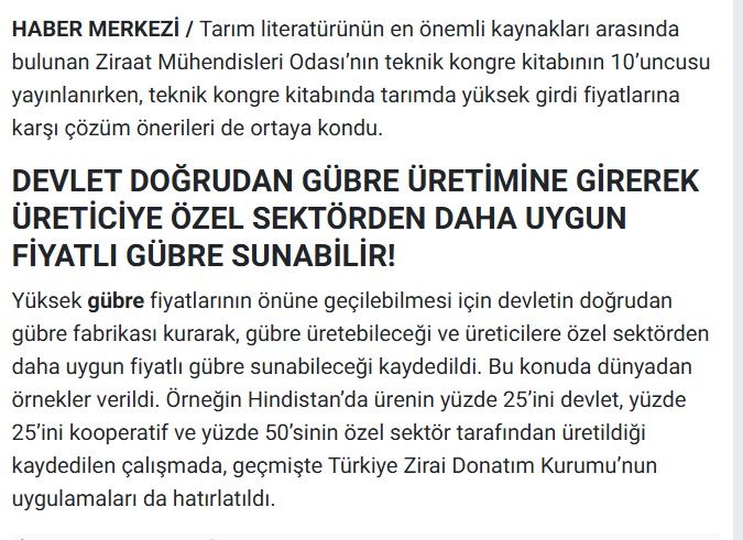 TARİMDANHABER.COM: DEVLET GÜBRE ÜRETİMİNDE NEDEN YER ALMIYOR?- 16 OCAK 2025