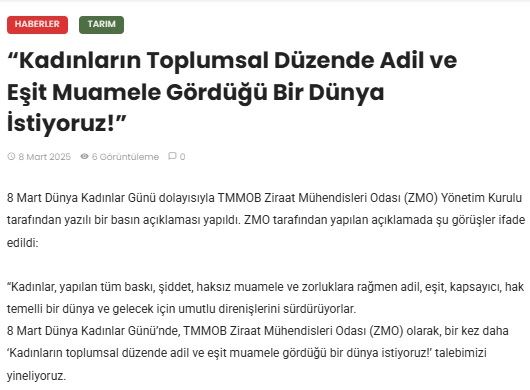 HASATTÜRK GAZETESİ: “KADINLARIN TOPLUMSAL DÜZENDE ADİL VE EŞİT MUAMELE GÖRDÜĞÜ BİR DÜNYA İSTİYORUZ!”- 8 MART 2025