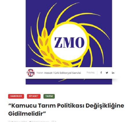 HASATTÜRK GAZETESİ: “KAMUCU TARIM POLİTİKASI DEĞİŞİKLİĞİNE GİDİLMELİDİR”- 15 MAYIS 2024