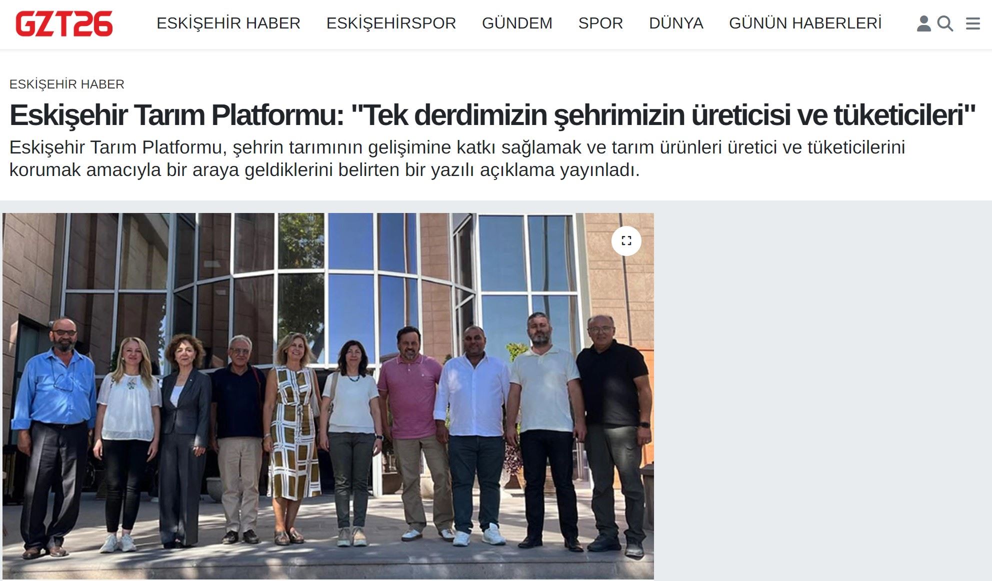 GZT26 GAZETESİ: ESKİŞEHİR TARIM PLATFORMU: "TEK DERDİMİZİN ŞEHRİMİZİN ÜRETİCİSİ VE TÜKETİCİLERİ"- 04 AĞUSTOS 2024