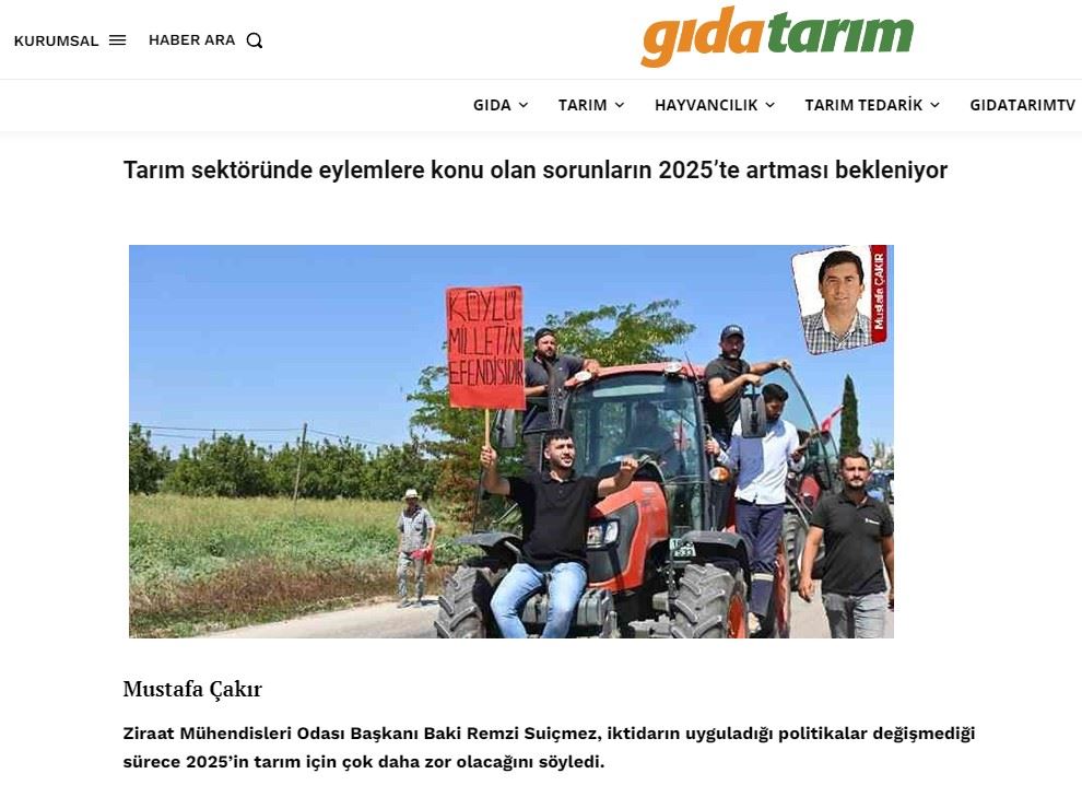 GIDA TARIM.COM: TARIM SEKTÖRÜNDE EYLEMLERE KONU OLAN SORUNLARIN 2025’TE ARTMASI BEKLENİYOR- 16 AĞUSTOS 2024