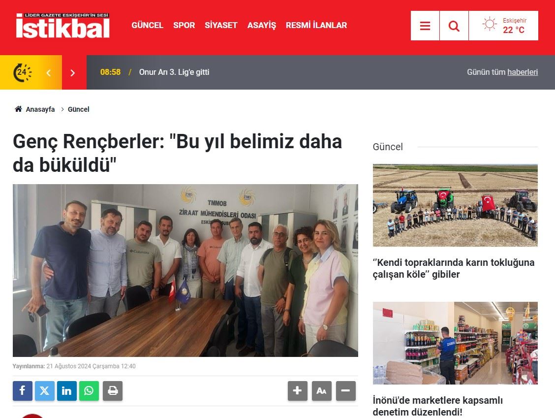 İSTİKBAL GAZETESİ: GENÇ RENÇBERLER: "BU YIL BELİMİZ DAHA DA BÜKÜLDÜ"- 21 AĞUSTOS 2024