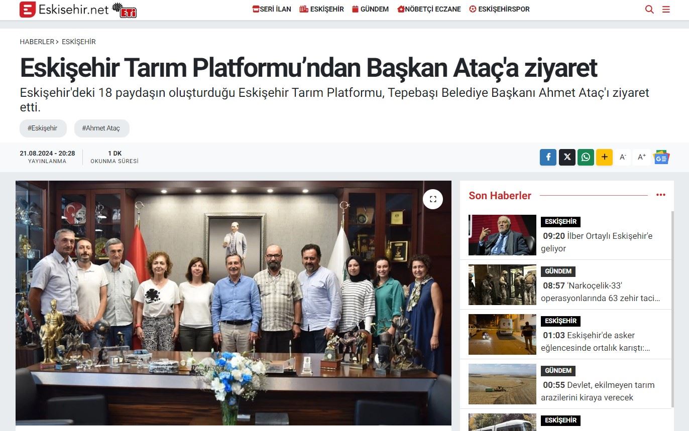 ESKİŞEHİR.NET GAZETESİ: ESKİŞEHİR TARIM PLATFORMU’NDAN BAŞKAN ATAÇ'A ZİYARET- 21 AĞUSTOS 2024