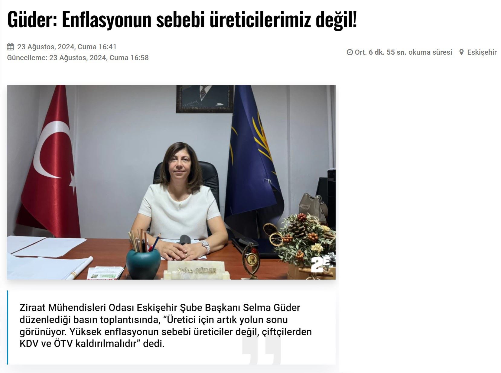  2 EYLÜL GAZETESİ: GÜDER: ENFLASYONUN SEBEBİ ÜRETİCİLERİMİZ DEĞİL!- 23 AĞUSTOS 2024