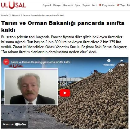 ULUSAL.COM.TR: TARIM VE ORMAN BAKANLIĞI PANCARDA SINIFTA KALDI- 25 EYLÜL 2024