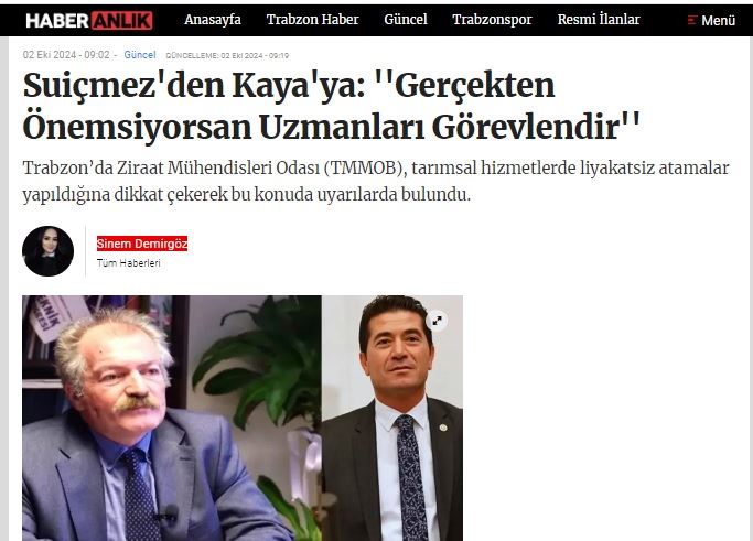 HABERANLİK.COM: SUİÇMEZ'DEN KAYA'YA: ''GERÇEKTEN ÖNEMSİYORSAN UZMANLARI GÖREVLENDİR''- 2 EKİM 2024