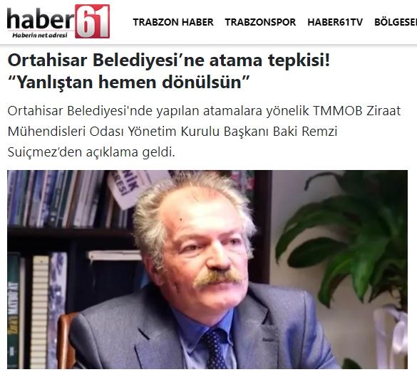 HABER61.NET: ORTAHİSAR BELEDİYESİ’NE ATAMA TEPKİSİ! “YANLIŞTAN HEMEN DÖNÜLSÜN”- 2 EKİM 2024