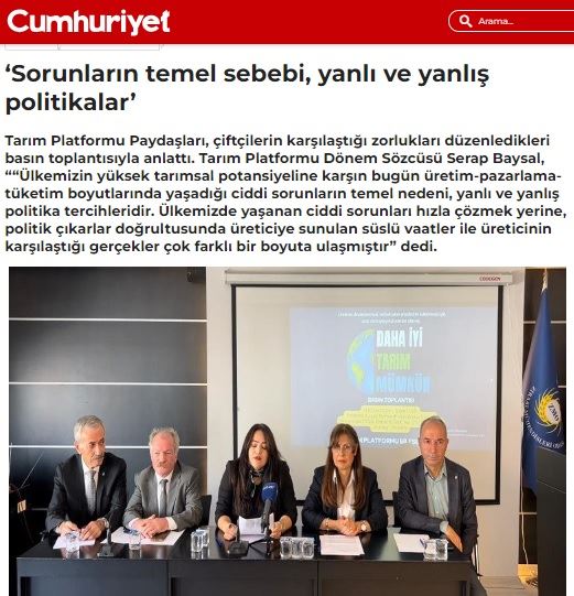 CUMHURİYET GAZETESİ: ‘SORUNLARIN TEMEL SEBEBİ, YANLI VE YANLIŞ POLİTİKALAR’- 11 EKİM 2024