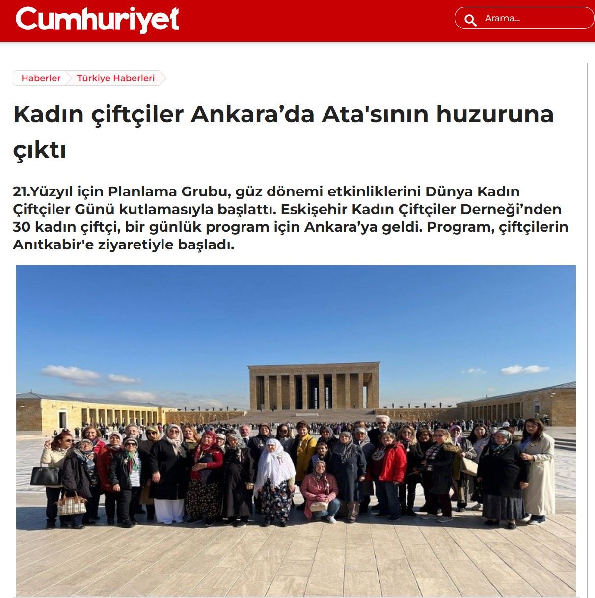 CUMHURİYET GAZETESİ: KADIN ÇİFTÇİLER ANKARA’DA ATA'SININ HUZURUNA ÇIKTI - 21 EKİM 2024