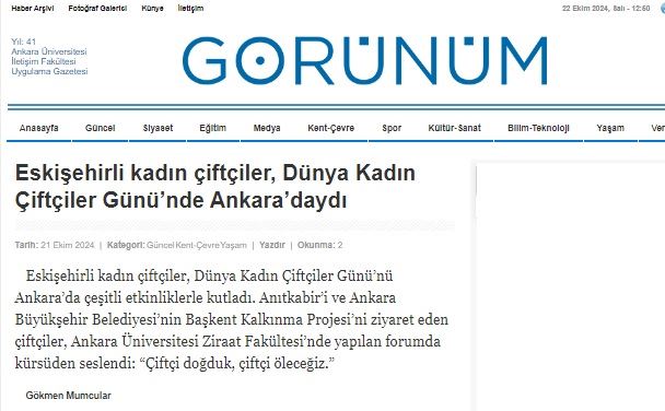 GÖRÜNÜM GAZETESİ: ESKİŞEHİRLİ KADIN ÇİFTÇİLER, DÜNYA KADIN ÇİFTÇİLER GÜNÜ’NDE ANKARA’DAYDI- 22 EKİM 2024 