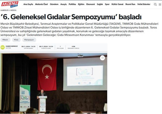 AKDENİZGAZETESİ.COM: '6. GELENEKSEL GIDALAR SEMPOZYUMU’ BAŞLADI- 8 KASIM 2024