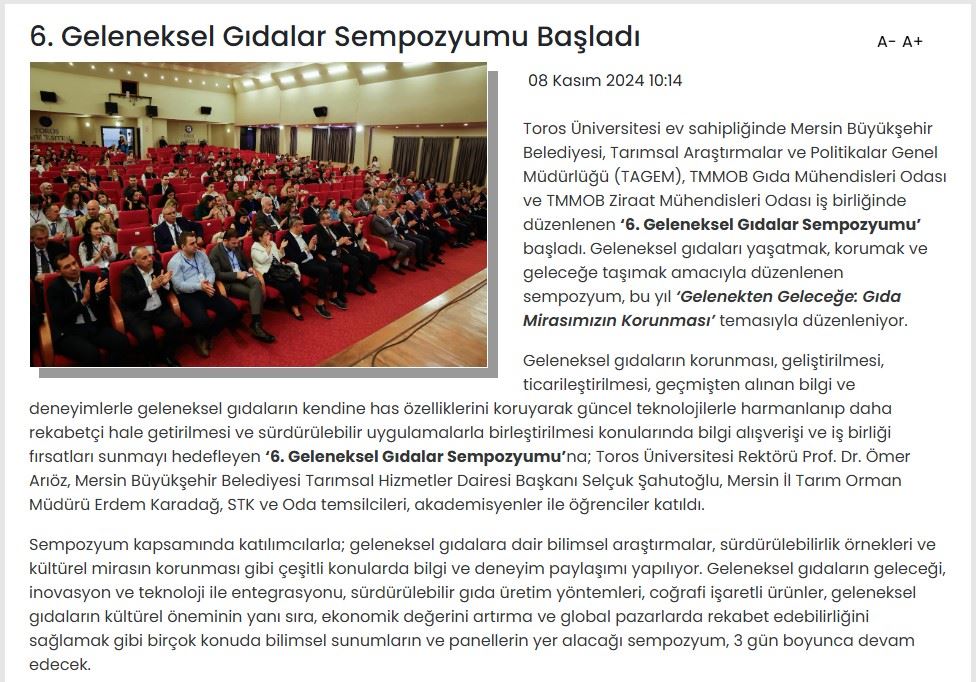 T.C. MERSİN BÜYÜKŞEHİR BELEDİYESİ: 6. GELENEKSEL GIDALAR SEMPOZYUMU BAŞLADI - 8 KASIM 2024