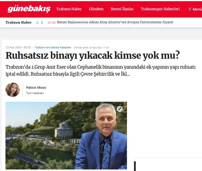 GÜNE BAKIŞ GAZETESİ: RUHSATSIZ BİNAYI YIKACAK KİMSE YOK MU?- 25 KASIM 2024