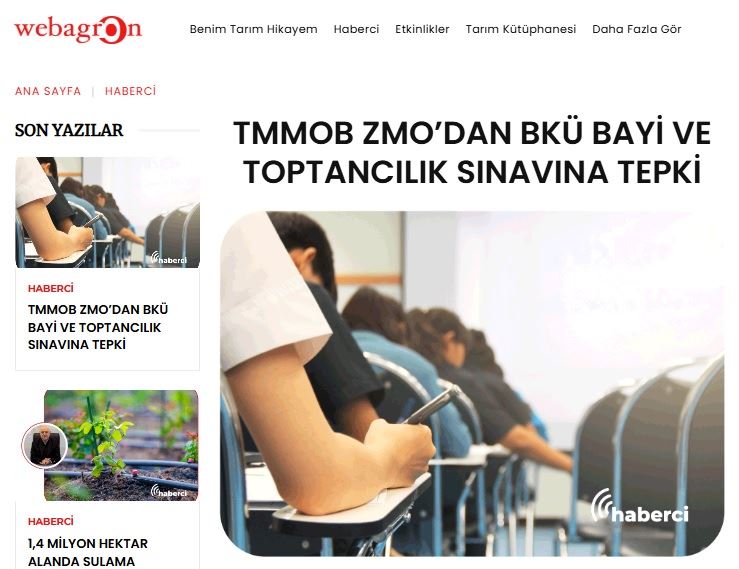 WEBAGRON.COM: TMMOB ZMO’DAN BKÜ BAYİ VE TOPTANCILIK SINAVINA TEPKİ- 29 KASIM 2024 