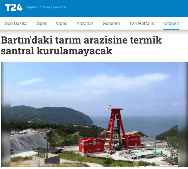 T24 GAZETESİ: BARTIN'DAKİ TARIM ARAZİSİNE TERMİK SANTRAL KURULAMAYACAK - 11 ARALIK 2024