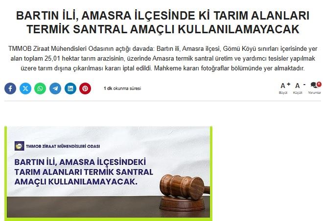 Dİ MEDYA: BARTIN İLİ, AMASRA İLÇESİNDE Kİ TARIM ALANLARI TERMİK SANTRAL AMAÇLI KULLANILAMAYACAK- 11 ARALIK 2024