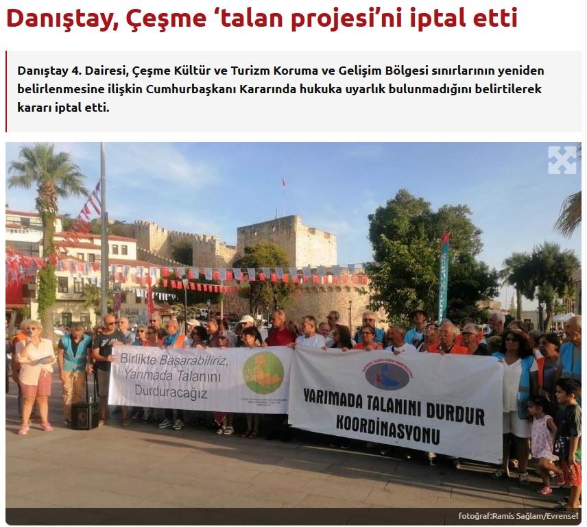 EVRENSEL GAZETESİ: DANIŞTAY, ÇEŞME ‘TALAN PROJESİ’Nİ İPTAL ETTİ - 10 ARALIK 2024