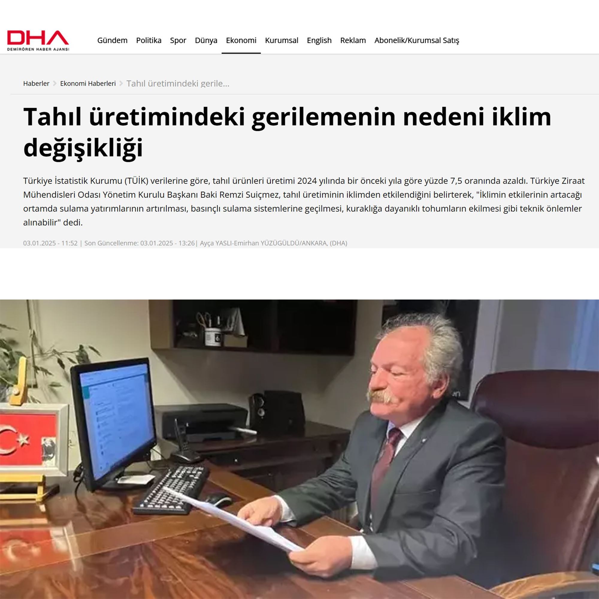 DHA: TAHIL ÜRETİMİNDEKİ GERİLEMENİN NEDENİ İKLİM DEĞİŞİKLİĞİ - 3 OCAK 2025