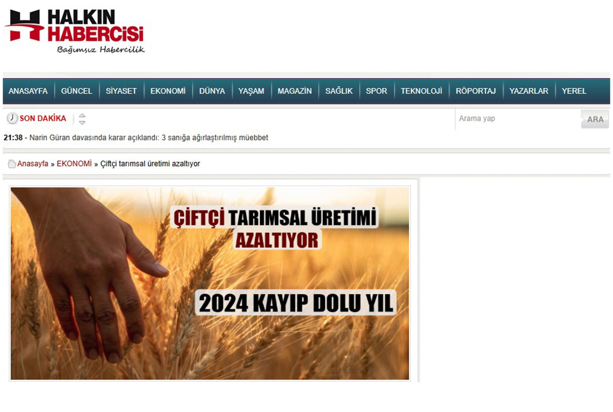 HALKIN HABERCİSİ GAZETESİ: ÇİFTÇİ TARIMSAL ÜRETİMİ AZALTIYOR - 3 OCAK 2025