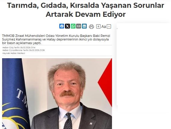 PORSUK HABER AJANSI: TARIMDA, GIDADA, KIRSALDA YAŞANAN SORUNLAR ARTARAK DEVAM EDİYOR- 5 ŞUBAT 2025