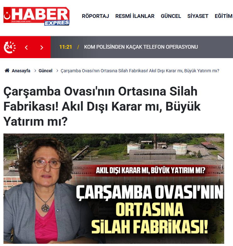 HABEREKSPERS: ÇARŞAMBA OVASI'NIN ORTASINA SİLAH FABRİKASI! AKIL DIŞI KARAR MI, BÜYÜK YATIRIM MI?- 19 ŞUBAT 2025