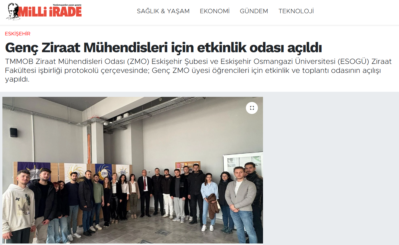 MİLLİ İRADE GAZETESİ: GENÇ ZİRAAT MÜHENDİSLERİ İÇİN ETKİNLİK ODASI AÇILDI- 20 ŞUBAT 2025 