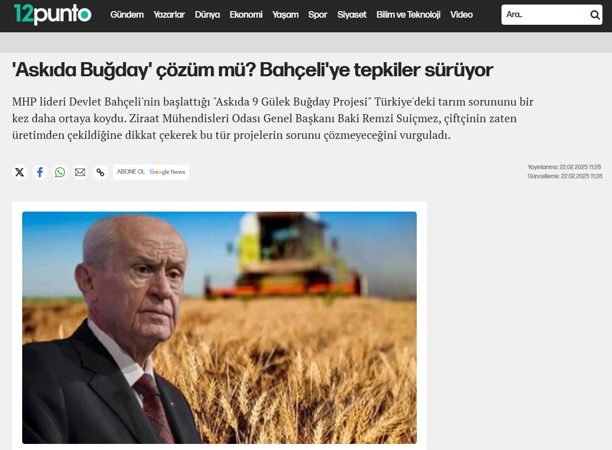 12 PUNTO: 'ASKIDA BUĞDAY' ÇÖZÜM MÜ? BAHÇELİ'YE TEPKİLER SÜRÜYOR - 22 ŞUBAT 2025