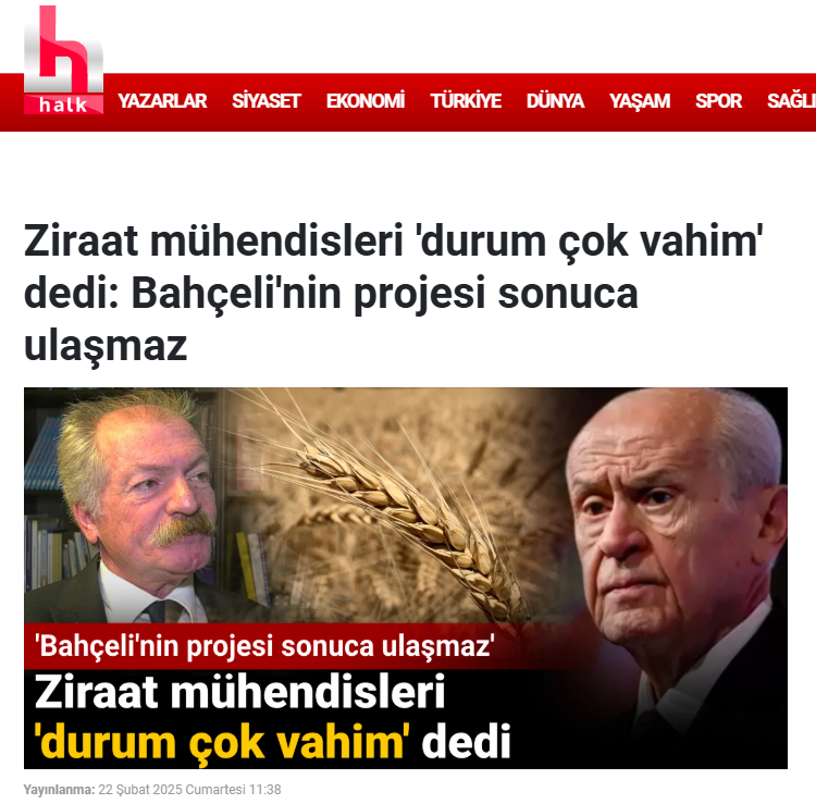 HALKTV: ZİRAAT MÜHENDİSLERİ 'DURUM ÇOK VAHİM' DEDİ: BAHÇELİ'NİN PROJESİ SONUCA ULAŞMAZ - 22 ŞUBAT 2025