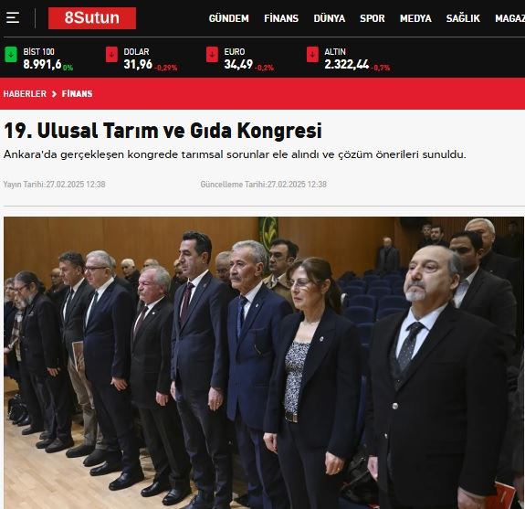 8SUTUN.COM: 19. ULUSAL TARIM VE GIDA KONGRESİ- 27 ŞUBAT 2025