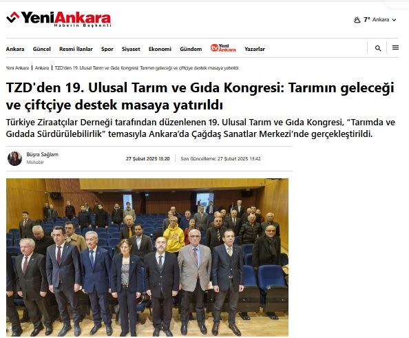 YENİANKARA.COM: TZD'DEN 19. ULUSAL TARIM VE GIDA KONGRESİ: TARIMIN GELECEĞİ VE ÇİFTÇİYE DESTEK MASAYA YATIRILDI- 27 ŞUBAT 2025