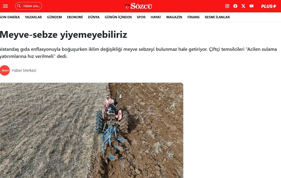 SÖZCÜ GAZETESİ: MEYVE-SEBZE YİYEMEYEBİLİRİZ- 14 MART 2025