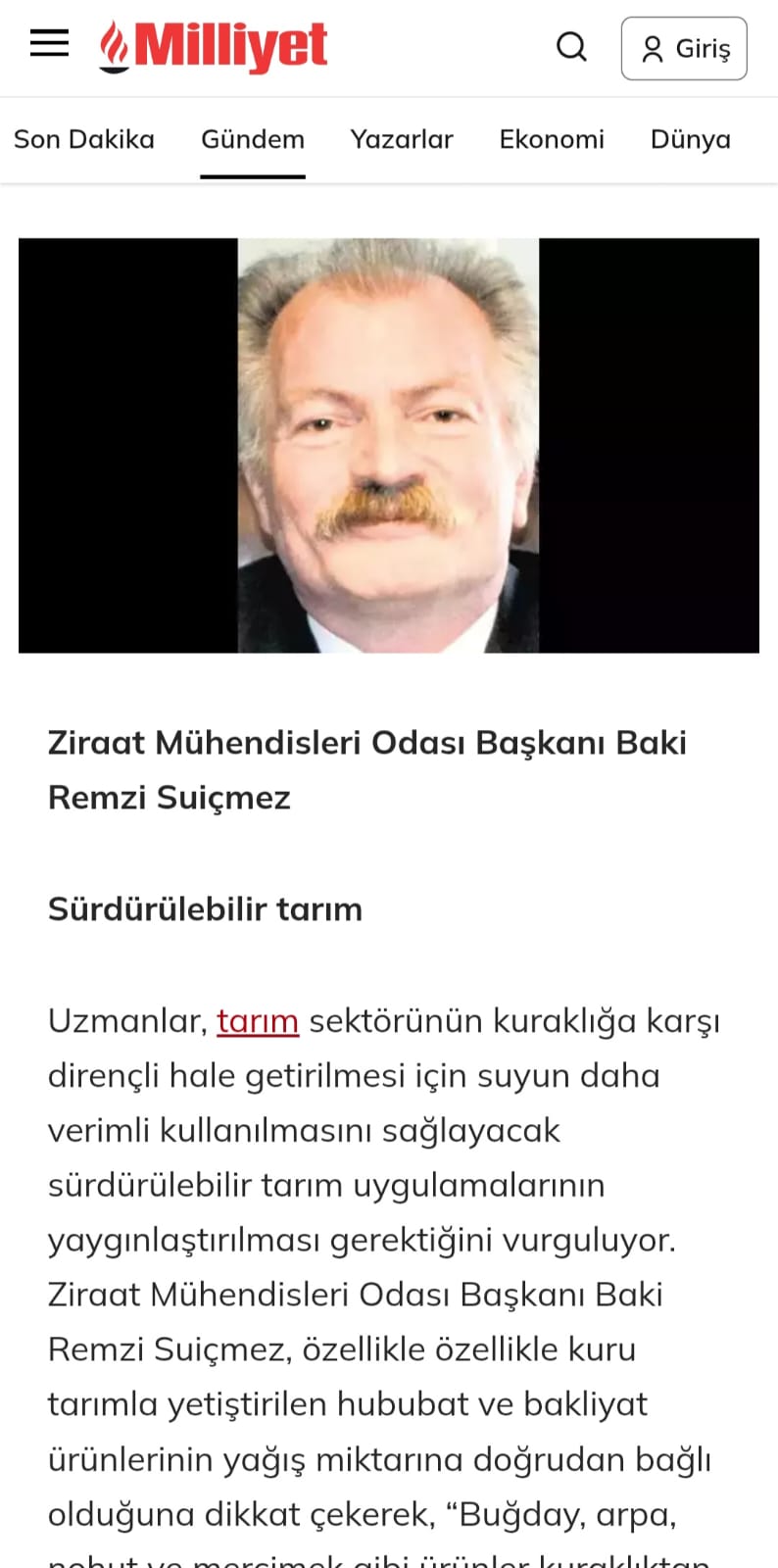 MİLLİYET GAZETESİ: KURAKLIK FIRTINASI! BARAJLAR DOLSA DA TEHLİKE BİTMİYOR...- 31 MART 2025