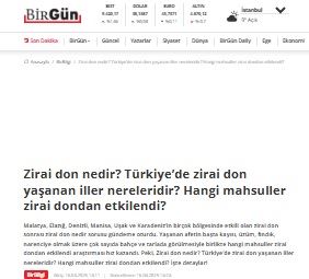 BİRGÜN GAZETESİ: ZİRAİ DON NEDİR? TÜRKİYE’DE ZİRAİ DON YAŞANAN İLLER NERELERİDİR? HANGİ MAHSULLER ZİRAİ DONDAN ETKİLENDİ?- 16 NİSAN 2025