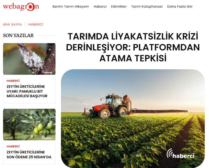 WEBAGRON.COM: TARIMDA LİYAKATSİZLİK KRİZİ DERİNLEŞİYOR: PLATFORMDAN ATAMA TEPKİSİ- 22 NİSAN 2025
