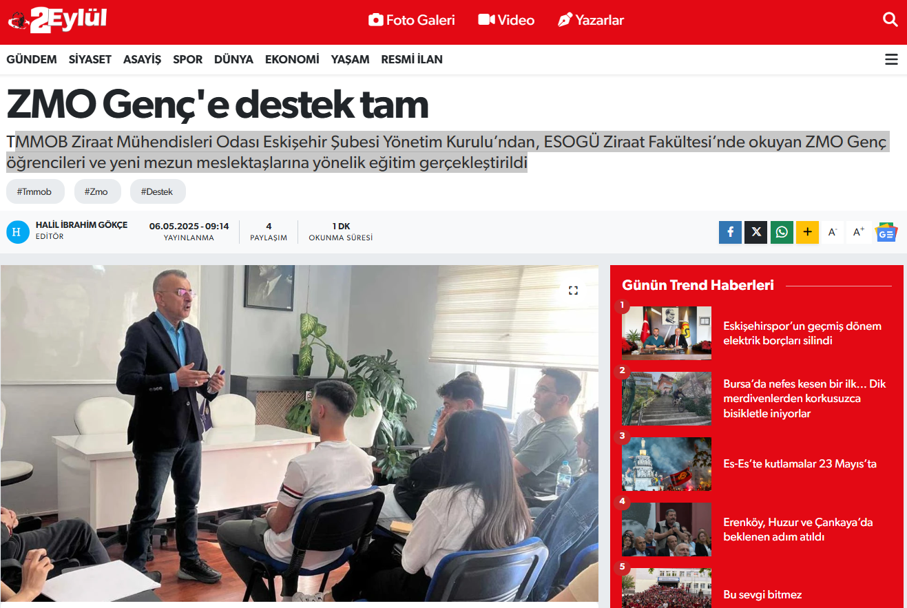 2 EYLÜL GAZETESİ: ZMO GENÇ'E DESTEK TAM - 06 MAYIS 2025