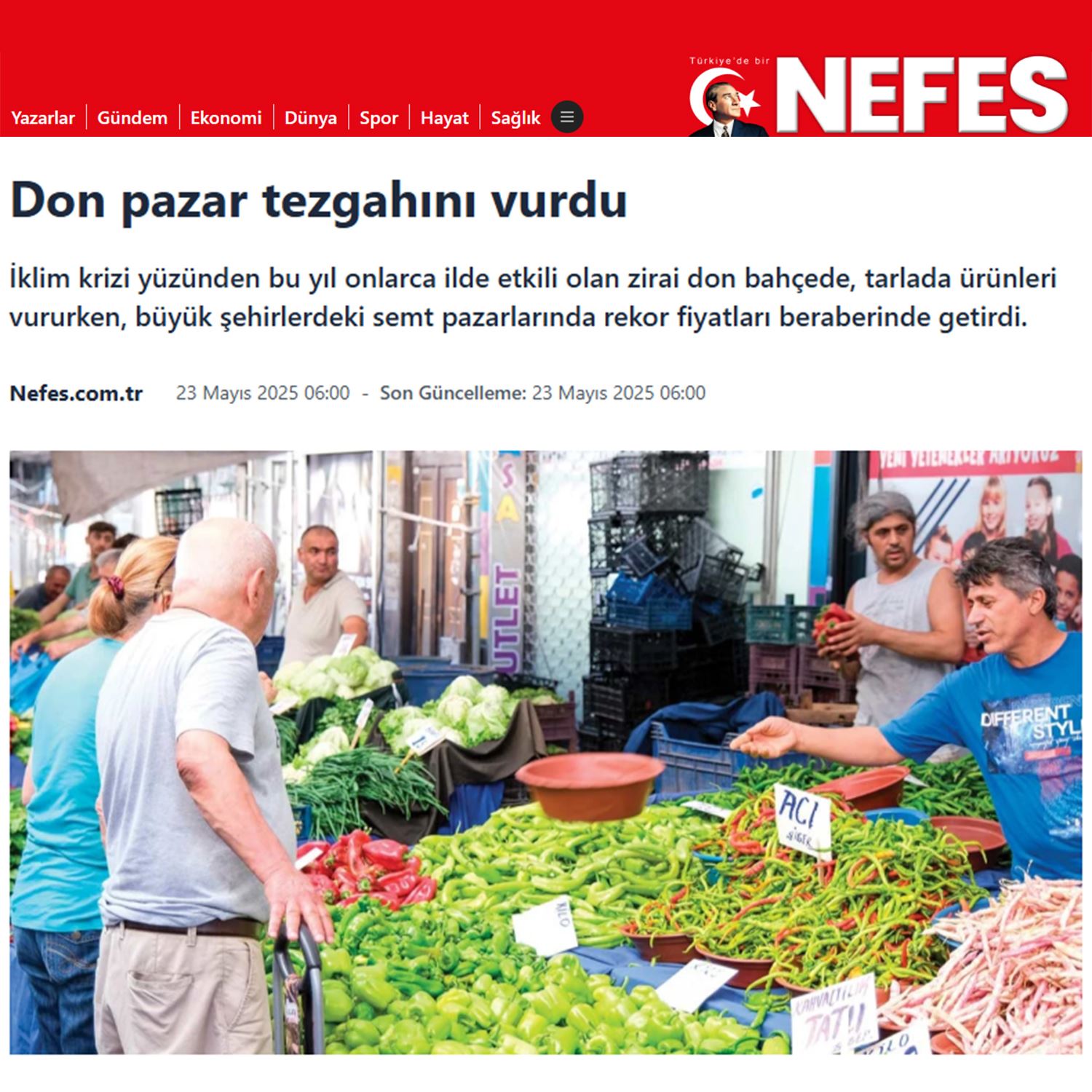 NEFES GAZETESİ: DON PAZAR TEZGAHINI VURDU - 23 MAYIS 2025
