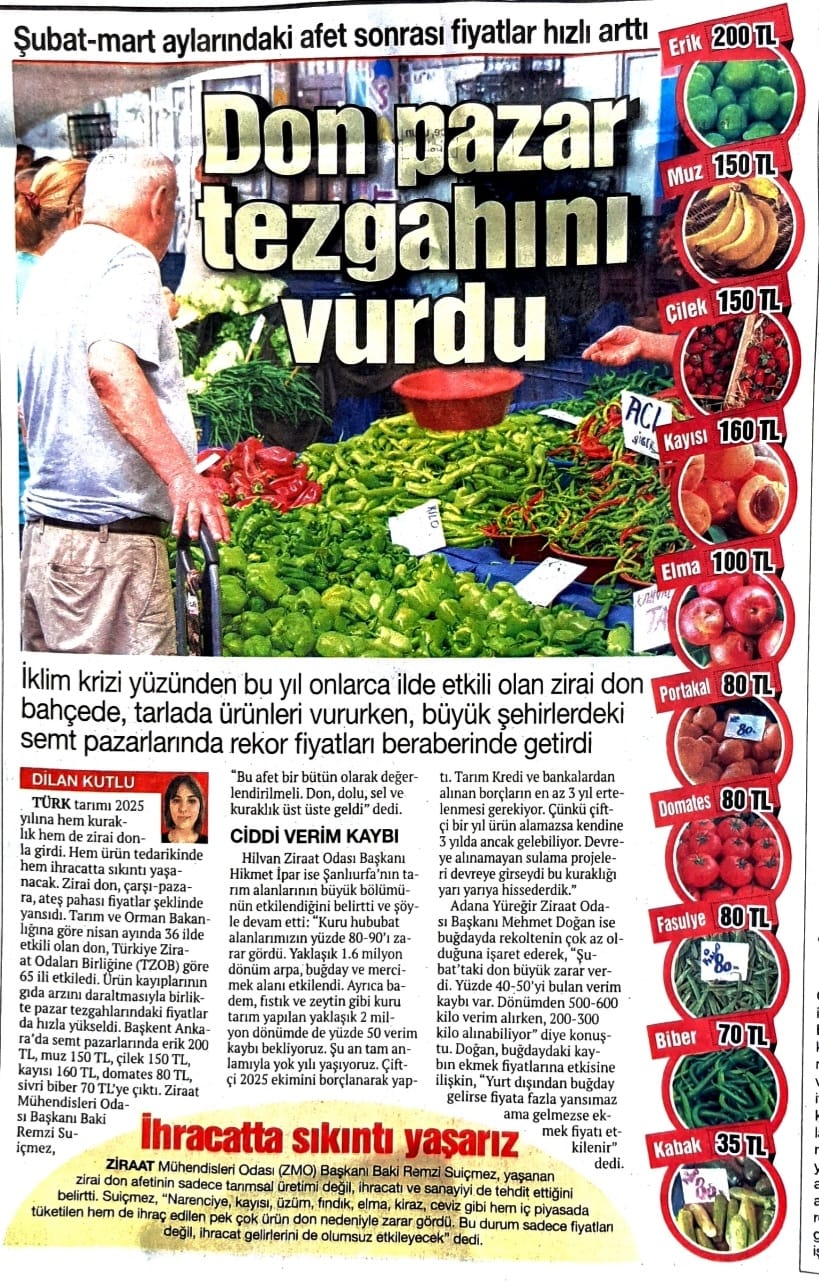 NEFES  EKONOMİ GAZETESİ: DON PAZAR TEZGAHINI VURDU- 23 MAYIS 2025
