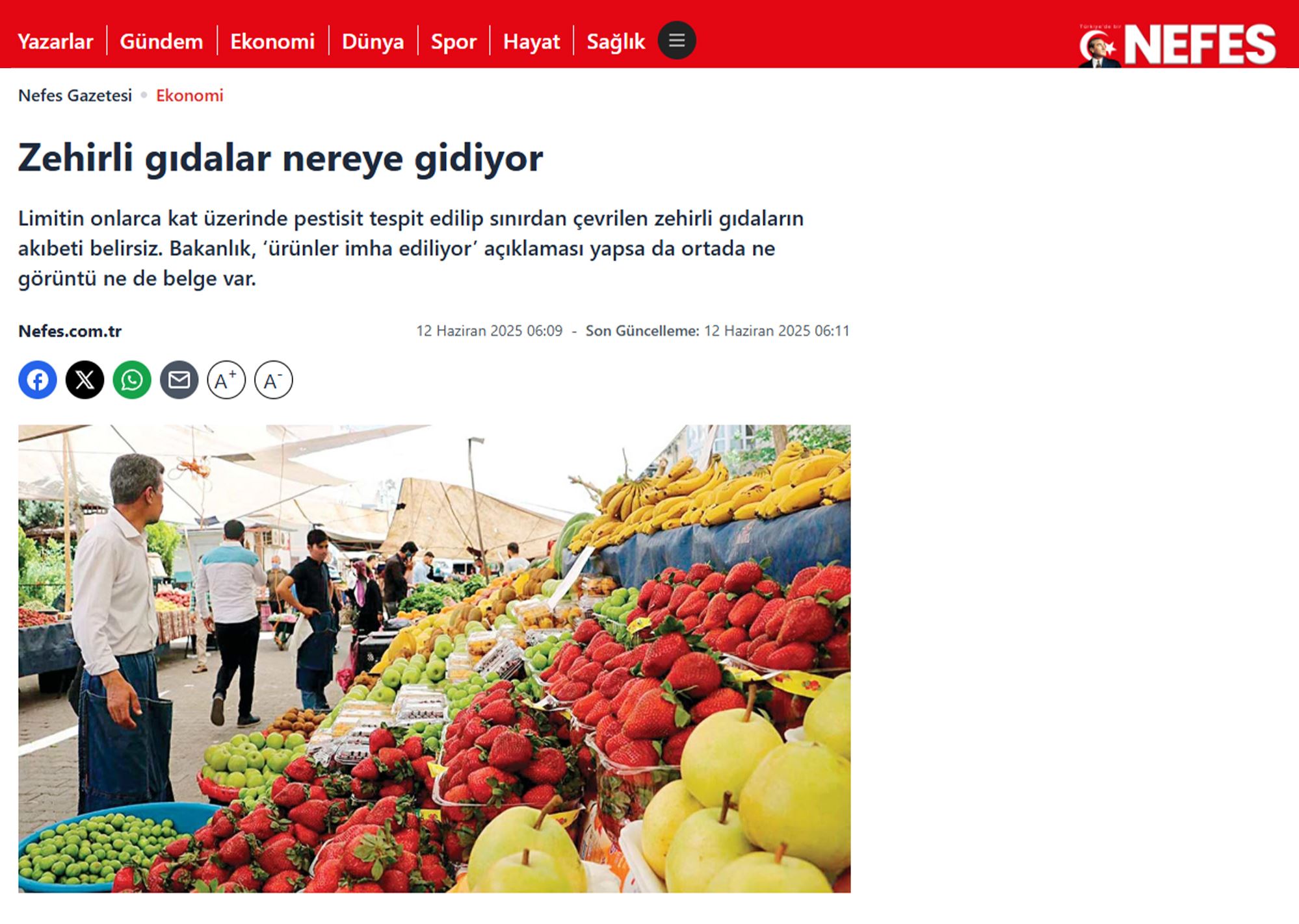NEFES GAZETESİ: ZEHİRLİ GIDALAR NEREYE GİDİYOR - 12 HAZİRAN 2025
