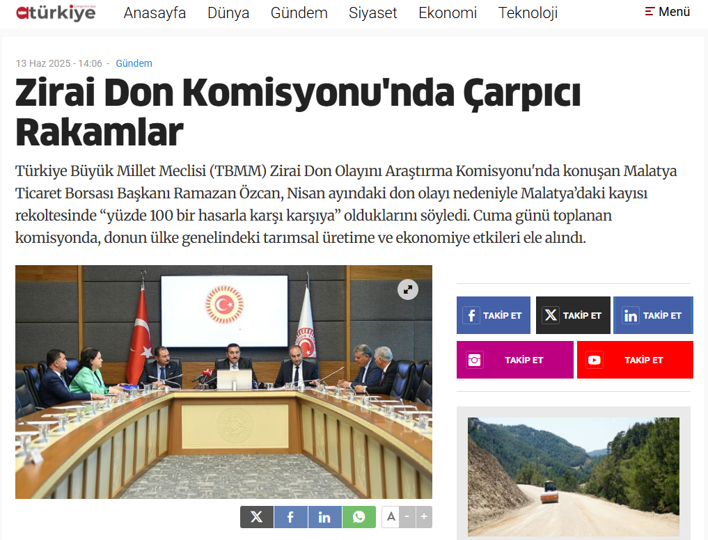 TÜRKİYE'NİN SESİ GAZETESİ: ZİRAİ DON KOMİSYONU'NDA ÇARPICI RAKAMLAR- 13 HAZİRAN 2025