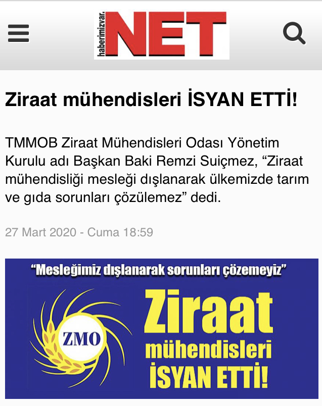 NET HABER: ZİRAAT MÜHENDİSLERİ İSYAN ETTİ!- 27 MART 2020