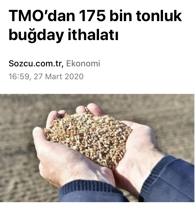 SÖZCÜ GAZETESİ: TMO'DAN 175 BİN TONLUK BUĞDAY İTHALATI- 27 MART 2020