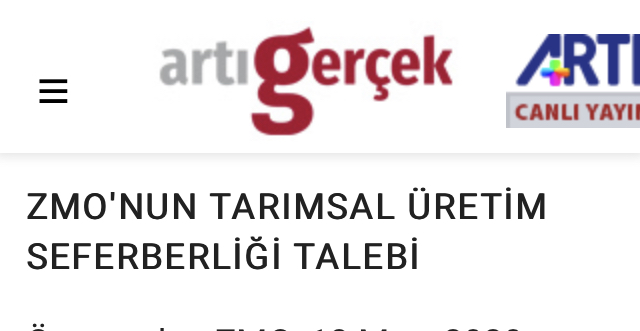 ARTI GERÇEK: TARIM VE ORMAN BAKANLIĞI COVID-19 KOMİSYONU`NUN İÇİNDE ZİRAATÇI YOK- 31 MART 2020