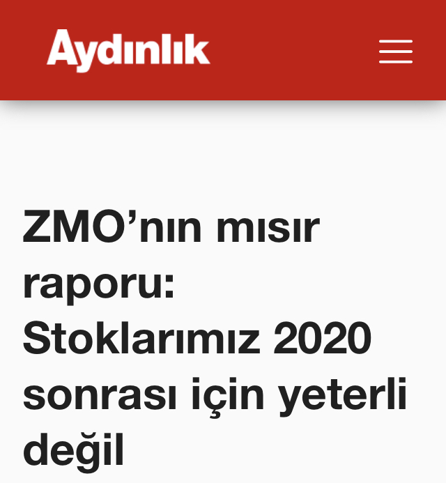 AYDINLIK GAZETESİ: ZMO'NIN MISIR RAPORU: STOKLARIMIZ 2020 SONRASI İÇİN YETERLİ DEĞİL- 4 NİSAN 2020