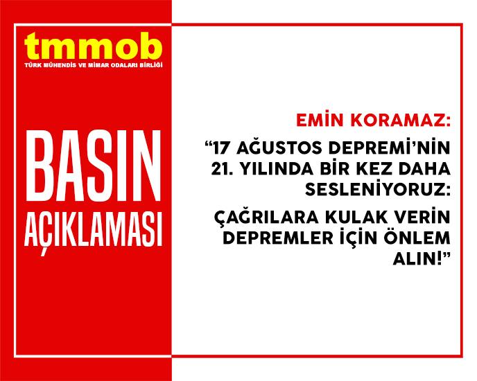 17 AĞUSTOS DEPREMİNİN 21. YILINDA BİR KEZ DAHA SESLENİYORUZ:

ÇAĞRILARA KULAK VERİN DEPREMLER İÇİN ÖNLEM ALIN!