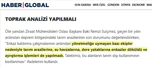 HABERGLOBAL.COM: DEPREMİN ARDINDAN TARIM ARAZİLERİ, AĞIR METAL, ASBEST- 7 ŞUBAT 2024