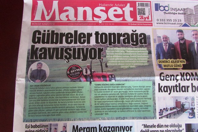 GÜBRELER TOPRAĞA KAVUŞUYOR- ANADOLU MANŞET GAZETESİ 15.02.2016