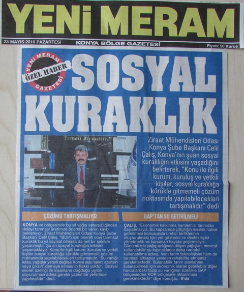 SOSYAL KURAKLIK - YENİ MERAM GAZETESİ - 23.05.2016  