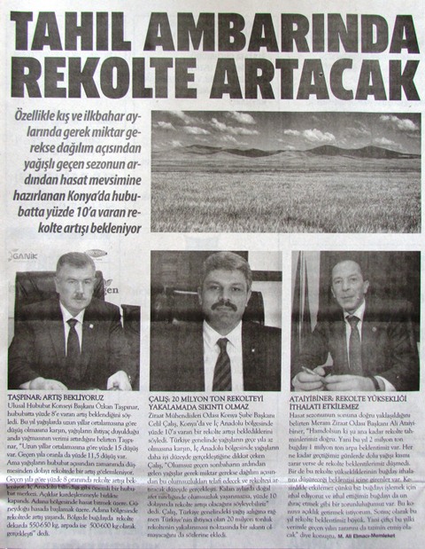 MEMLEKET GAZETESİ - TAHIL AMBARINDA REKOLTE ARTACAK  