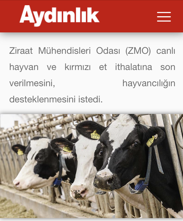 AYDINLIK GAZETESİ: ZMO: ET İTHALATI ARTIK GIDA GÜVENLİĞİ SORUNUDUR- 21 NİSAN 2020